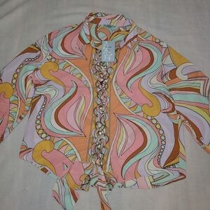 Floral & Ivy Vibrant Swirl Patterned Blouse Size Large NWT